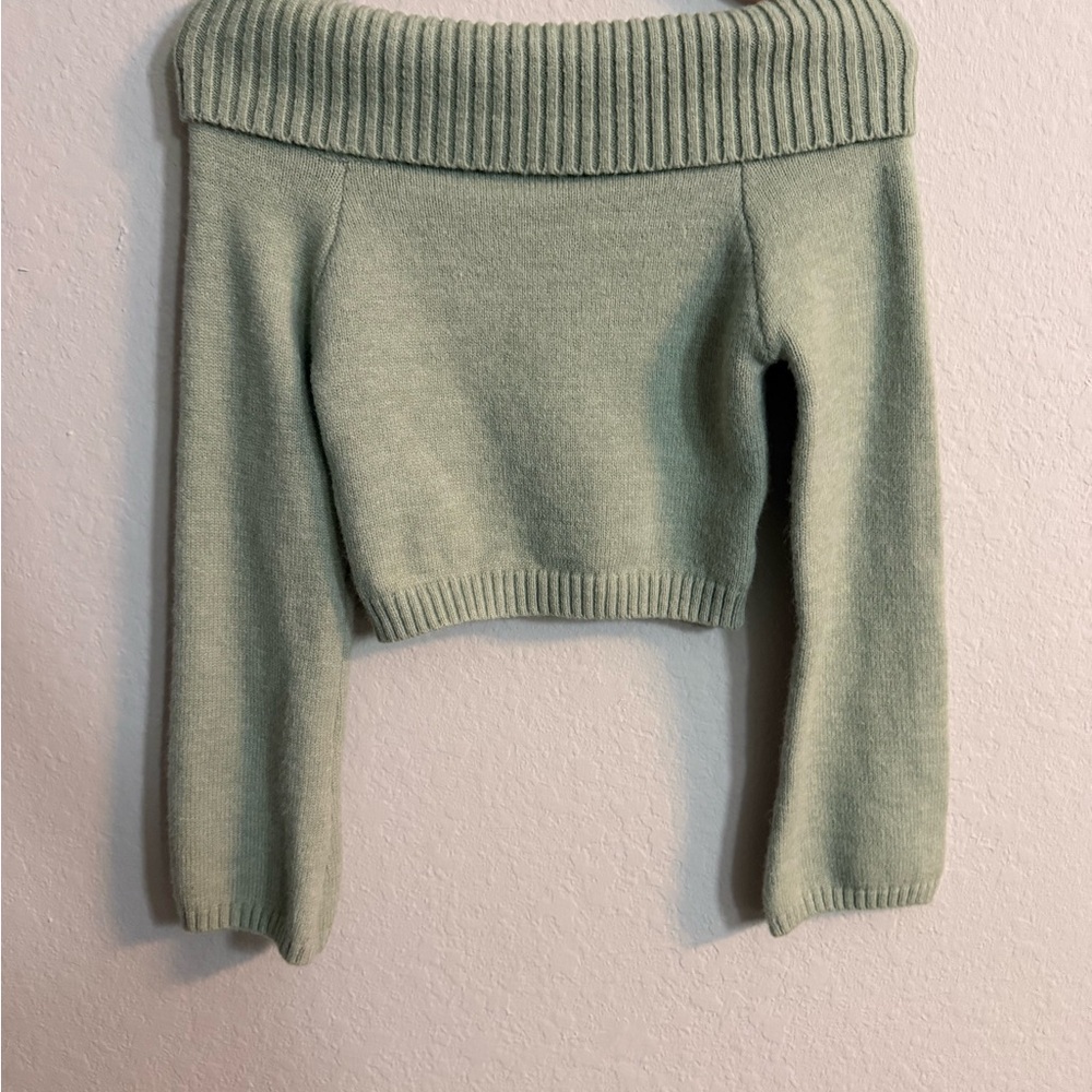 SHEIN Light Green Off-Shoulder Cropped Sweater - Picture 2 of 7